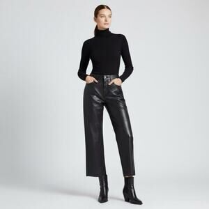 L’Agence Wanda High Rise Wide Leg Cropped Noir Black Coated Jeans 27